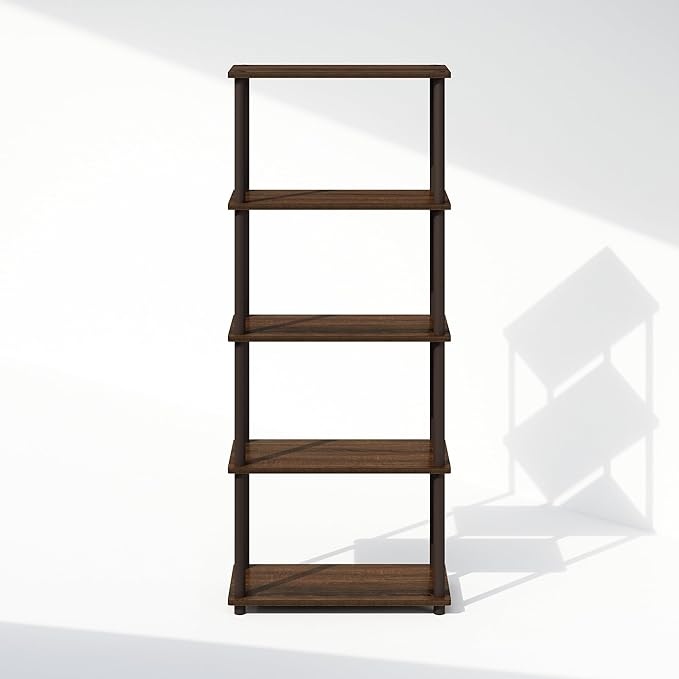 Furinno Turn-N-Tube 5-Tier Multipurpose Compact Bookcase, Walnut/Brown-NeatNest