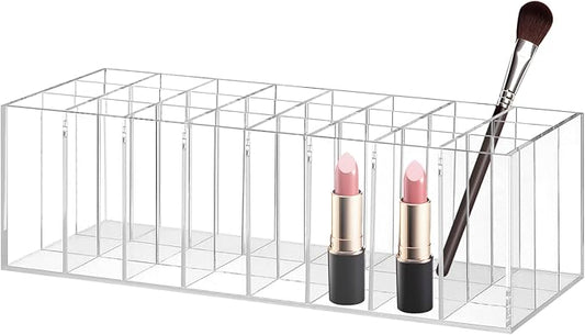 DOITOOL 24-Grids Acrylic Lipstick Holder, Transparent Lipstick Organizer,Makeup Storage for Brushes, Bottles, and More, Desktop Cosmetic Display Rack, 8.26 x 3.54 x 3.03 Inch-NeatNest