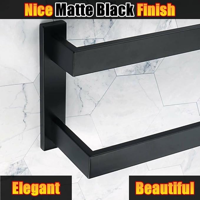 Alise Bath Double Towel Bars,Black Towel Holder Towel Racks for Bathroom Lavatory,Wall Mount Towel Hanger SUS304 Stainless Steel Towel Rail,GOY2400-B Matte Black 16 Inch