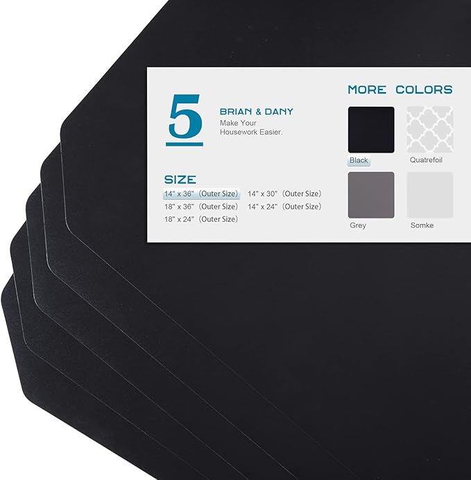 BRIAN & DANY Wire Shelf Liner 14" X 36", Heavy Duty Shelf Liners for Wire Shelving, Waterproof Protector Mats, Set of 5, Black-NeatNest