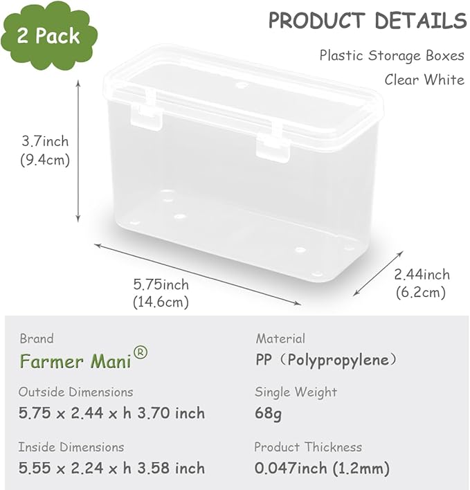 2 Packs 5.75x2.44x3.7 Inches Polypropylene Rectangle Mini Storage Containers Box with Lid for Small Items and Other Craft Projects-NeatNest