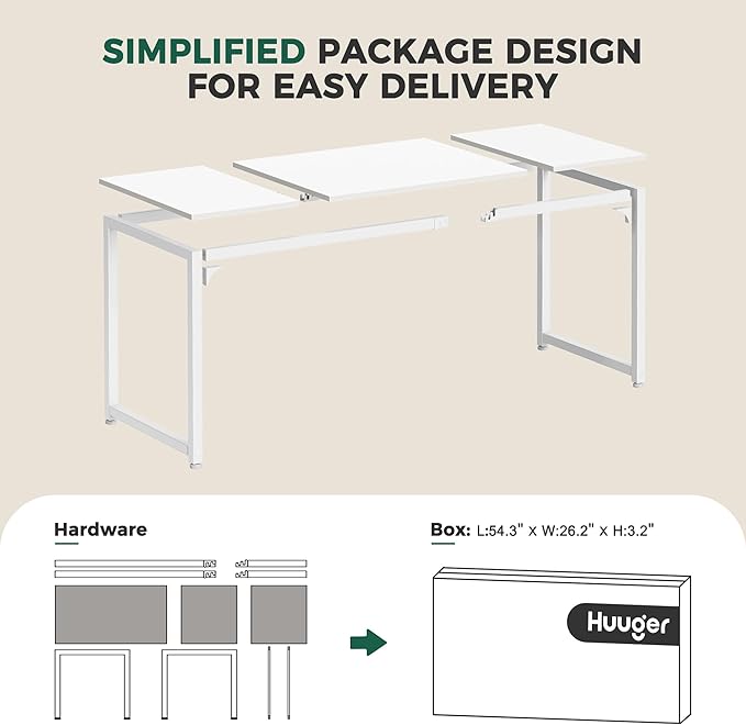 Huuger Computer Desk, 70 Inch Office Desk, Gaming Desk with Storage, Writing Desk Work Desk for Home Office, Study, Long Simple Desk, Large Legroom, Metal Frame, White-NeatNest