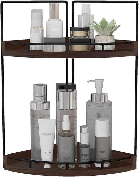 Dorhors 2-Tier Bathroom Counter Organizer,Vanity Counter Corner Shelf, Skincare, Wood Countertop Bathroom Storage and Organization for Kitchen (Walnut)-NeatNest
