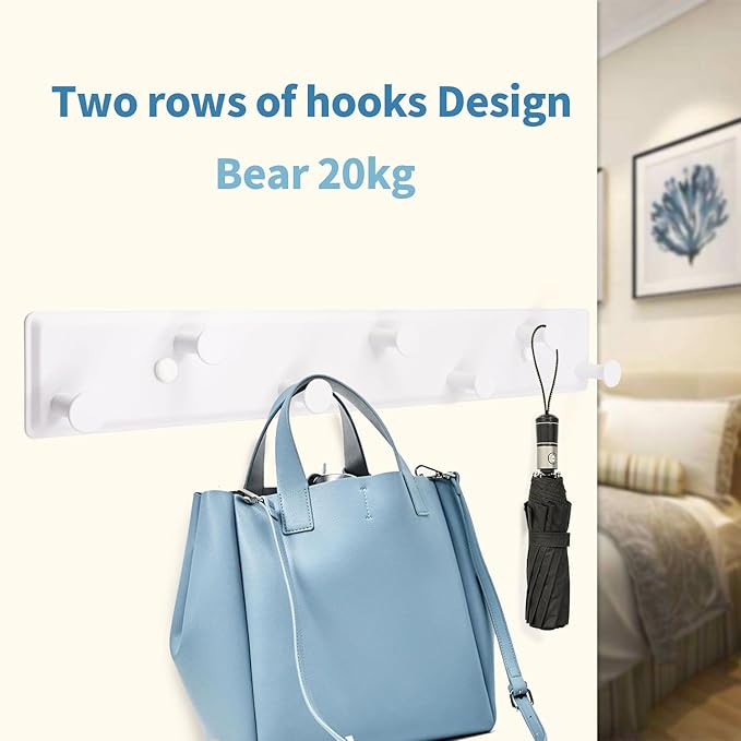 Coat Rack Wall Mount, White Wall Coat Rack Screw in, Metal Door Hooks for Hanging Hat Towels Clothes with 7 Round Rails Mudroom Bathroom Entryway-NeatNest