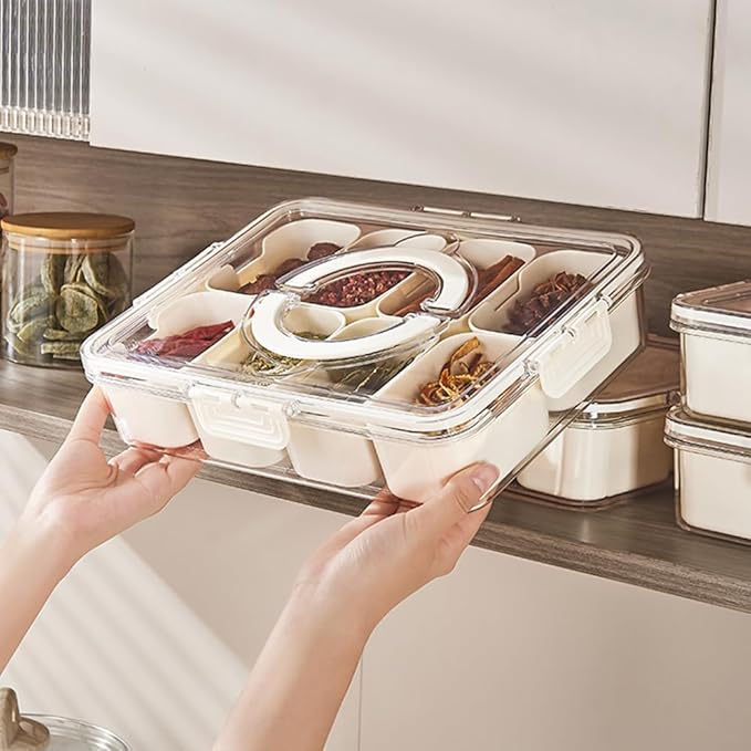 JOSUCLEN 2 Divided Serving Tray with Lid, Charcuterie Snack Box Container Portable, Fruit Storage Containers for Fridge, Travel Charcuterie Board with Lid