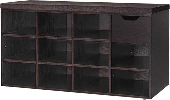 DINZI LVJ Shoe Bench, Entryway Storage Bench with Drawer and 11 Cubbies, Cubby Shoe Rack with Adjustable Shelves, Shoe Organizer Cabinet for Living Room, Bedroom, Mudroom, Closet and Garage, Espresso-NeatNest