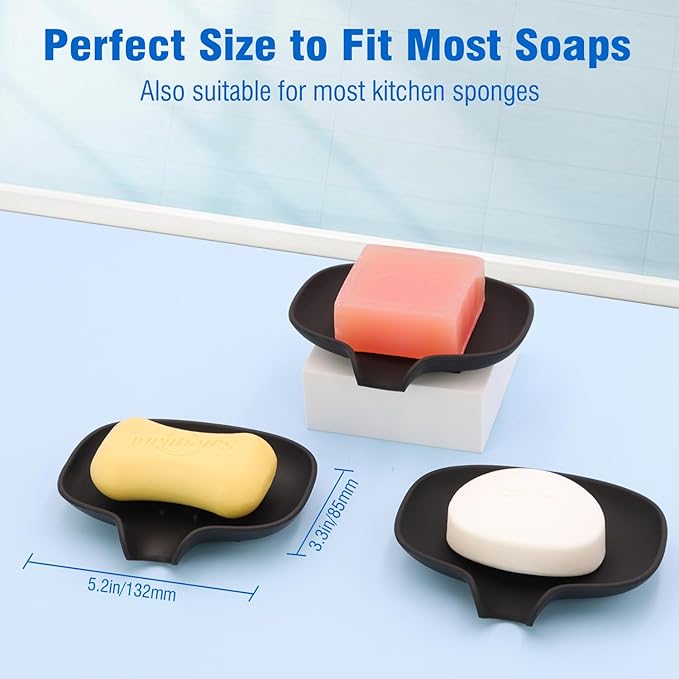 3 Pack Soap Dish, Soap Dishes for Bathroom, Shower, Silicone Soap Bar Holder, Soap Tray for Kitchen, BPA-Free, Dishwasher Safe (Black)-NeatNest