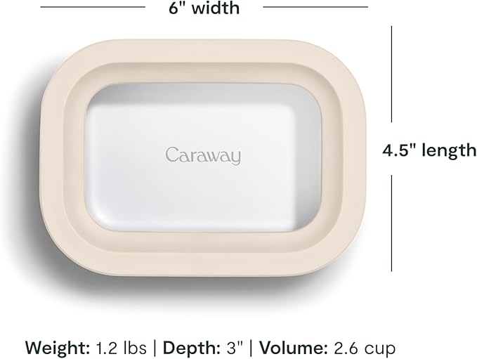 Caraway Mini Rectangle Food Storage Container - 2.6 Cup Glass Storage Container for Food - Non-Toxic Ceramic-Coated Glass - Air Release Technology - Compact & Stackable Design - Cream-NeatNest