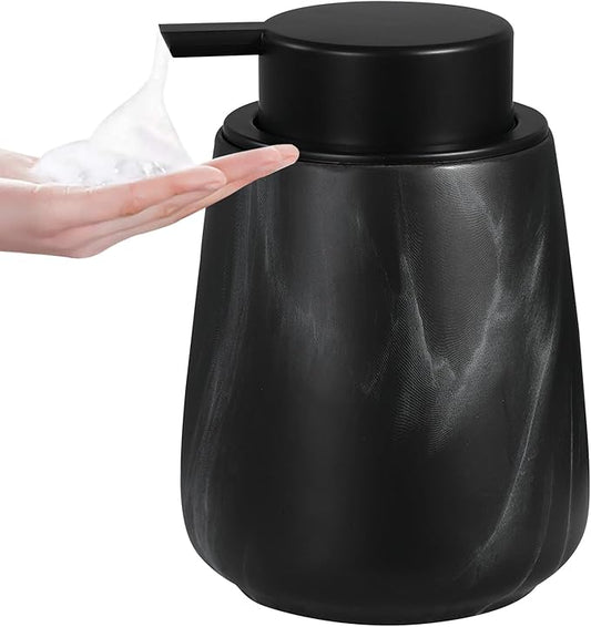 12Oz Foaming Hand Soap Dispenser - Ceramic Bathroom Foam Soap Dispenser with Easy-to-Press Black Pump, Refillable Lotion Hand Soap Dispenser, Dish Soap Dispenser for Kitchen, Marble Black-NeatNest