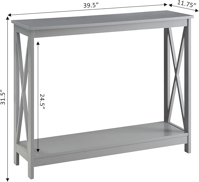 Convenience Concepts Oxford Console Table 39.5" - Sofa Table with Storage Shelf, Transitional Entryway Hall Table for Living Room and Bedroom, Display Foyer Table, Gray-NeatNest