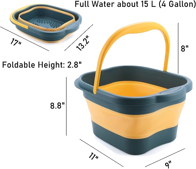 Collapsible Foot Bath Basin Tub for Soaking Feet, Plastic Foldable Foot Spa Bucket Tools with Handle and Massager Acupoint for Camping Travel-NeatNest