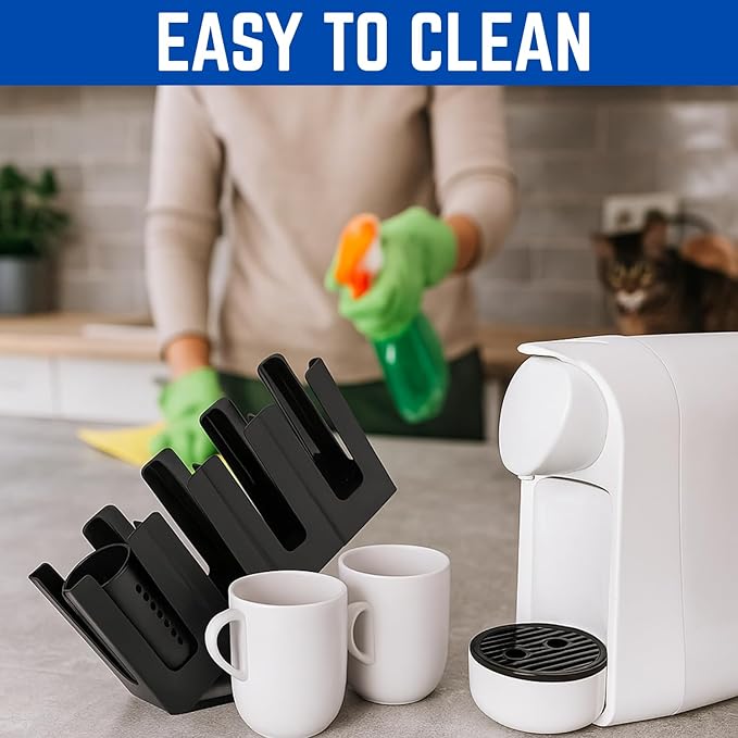 Cup and Lid Holder with Straw Organizer – Includes Clean Brush & Lid Organizer, 4 Adjustable Compartments, Coffee Cup and Lid Dispenser for Countertop, Coffee Station, Breakroom, Bar – Black-NeatNest
