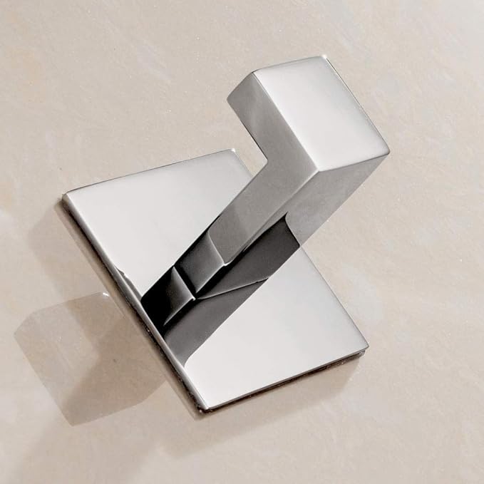 2PC SUS304 Stainless Steel Bathroom Self Adhesive Towel Hook Hanger Chrome Finish Coat Hook Robe Hook Hanger Without Drilling Easy Installation … (Self Adhesive, 2PC)