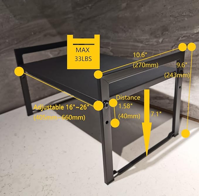 Expandable Cabinet Shelf Organizer 16-26" L Stackable Kitchen Counter Shelf Sink Rack Countertop Storage Black (Wide 10.6”D)-NeatNest