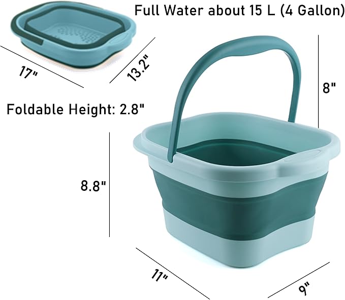 Collapsible Foot Bath Soak Tub with Handle, Plastic Foldable Feet Spa Soaking Basin Bucket with Massager Acupoint for Washing, Pedicure Foot Care Bathtub Bowl Tools for Pain Relief, Green-NeatNest