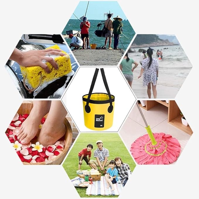 Collapsible Bucket with Handle, Multifunctional Foldable Water Container for Camping, Hiking, Traveling, Fishing, Washing, Gardening, Waterproof, Durable, Lightweight, Black-NeatNest