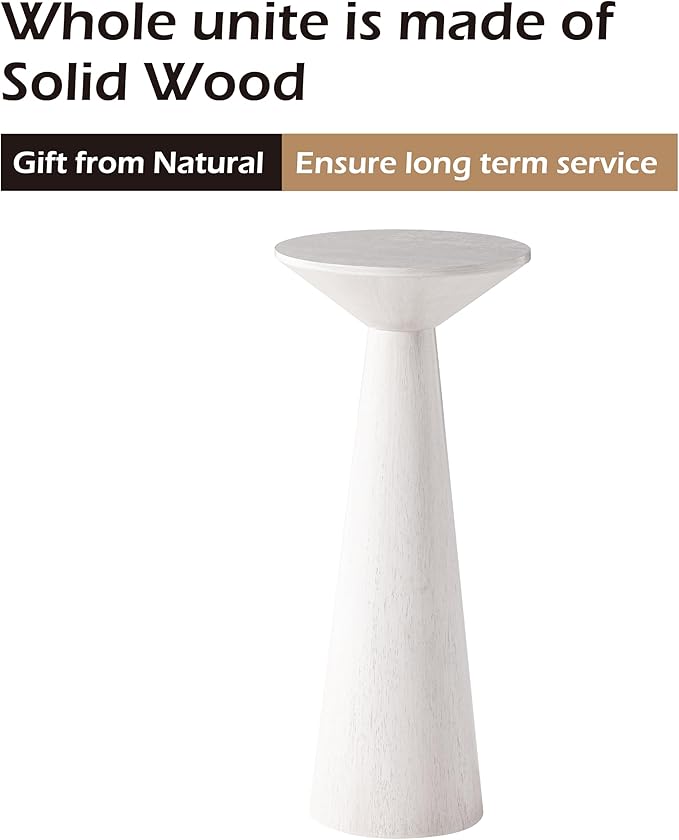 Farmhouse Tall Pedestal End Table Small Solid Wood Martini Table Plant Stand Modern Round Drink Table for Small Space Living Room, White