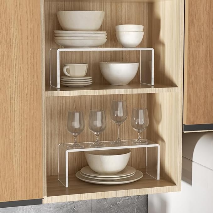 4 Packs Cabinet Organizer Shelf, Acrylic Kitchen Counter Shelves Organizer, Spice Rack for Dishes, Spices, Soda Cans and Bottles（12.4 x 4 x 4.6 inch）-NeatNest