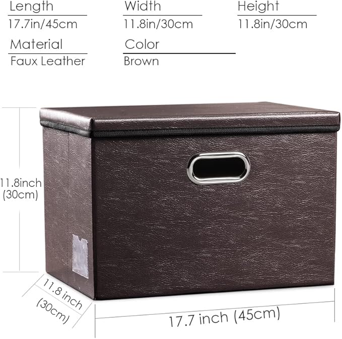 PRANDOM Large Stackable Storage Boxes with Lids [5-Pack] Leather Fabric Foldable Storage Bins Organizer Containers Baskets Cubes with Cover for Bedroom Closet Office Nursery Brown(17.7x11.8x11.8)-NeatNest