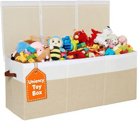 Extra Large Toy Box,150L Foldable Sturdy Toy Storage with Lid,40"x14"x16" Kids Storage Organizer, Toy Chest for Boys&Girls,for Living Room,Nursery,Bedroom,Playroom,Large Capacity Toybox(Beige)