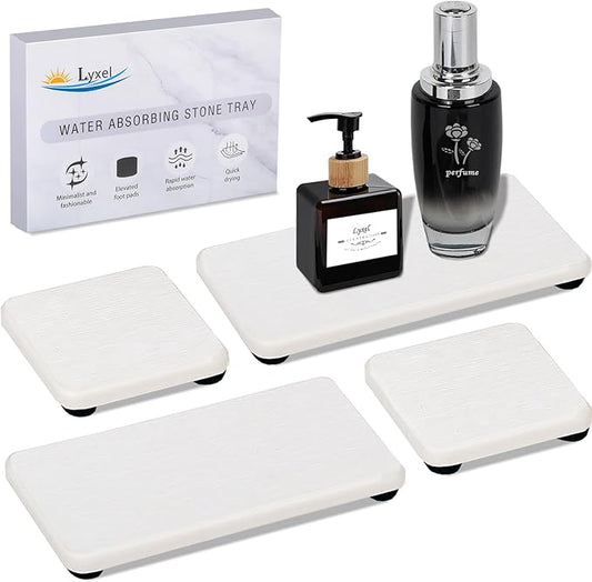 4PCS Water Absorbing Stone Tray for Sink, Fast Drying Stone Sink Tray, Water Absorbent Diatomite Trays, Diatomaceous Coaster, Stones Drying Trays for Bathroom Sinks and Kitchen Counter-NeatNest
