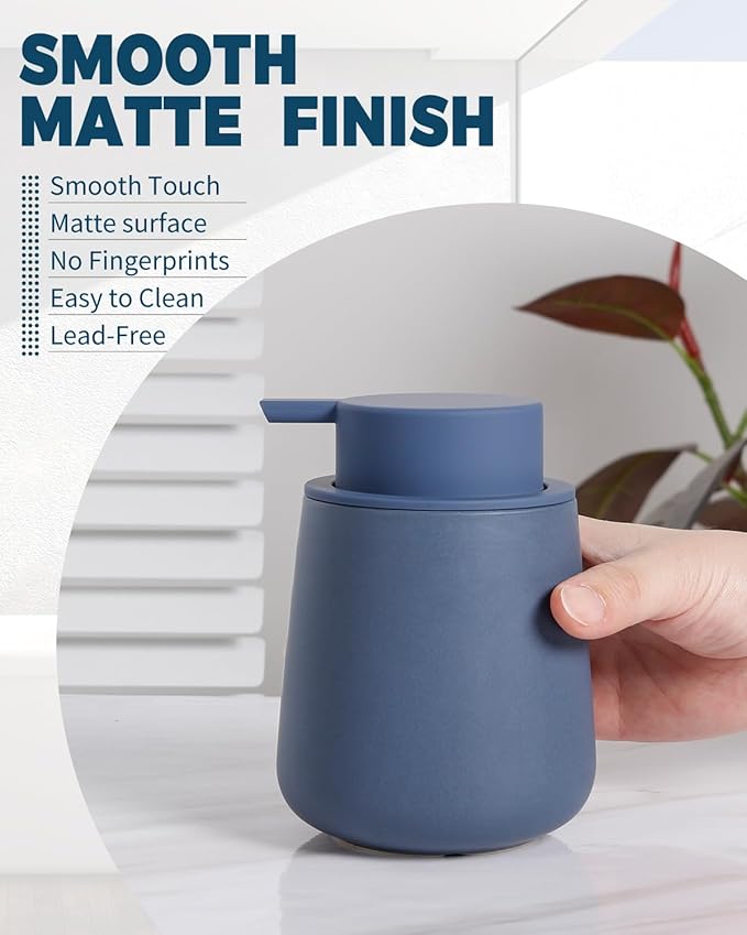 Bosilunlife Ceramic Foaming Soap Dispenser - 12oz Nave Blue Foam Hand Wash Dispenser Bathroom Countertop Soap Dispensers Kitchen Dish Soap Pump Dispenser Liquid Soap Dispenser for Bathroom-NeatNest