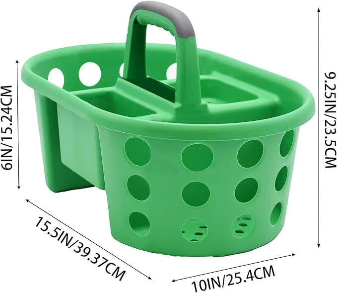 Large Shower Caddy Portable 2PC - Made in USA Plastic Jumbo Size Dorm Storage Candy Tote with Handle Shower Organizer for Bathroom, Pantry, Kitchen, College Dorm, Green/Periwinkle