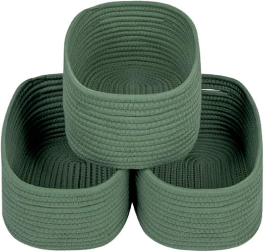 CubesLand Small Storage Basket for Shelves, Woven Rope Green Basket for Organizing, Durable & Skin-Friendly Cube Shelf Closet Organizer Bins, Toy Storage Organizers Bin, Modern Home Decor with Handles-NeatNest