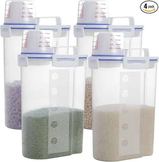 4 sets 3-5 LB Rice Storage Bin Flour Cereal Containers Dispenser with BPA Free + Measuring Cup + Pour Spout - Perfect for Rice Flour Baking Supplies Pet Dog Food Storage