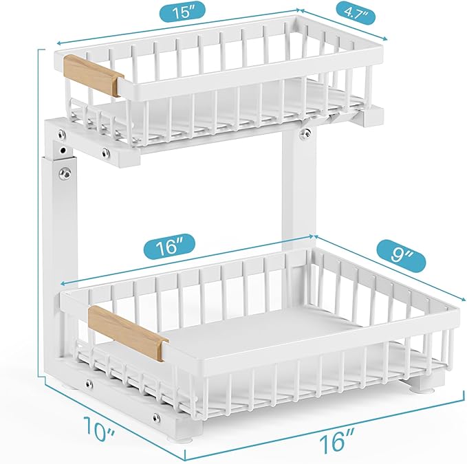 1 Packs Under Sink Organizer,Small Shelf for narrow spaces,2 Tiers Pull Out Under Cabinet Organizer,Adjustable Height,Slide Out Thickened Metal Under White-NeatNest