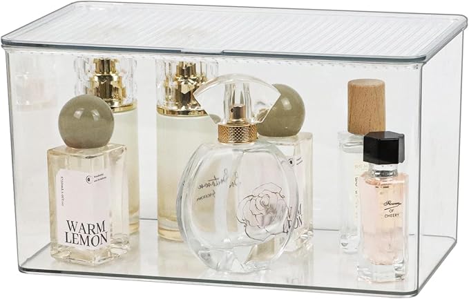 Clear Plastic Storage Bin with Lid, Organizer for Pantry, Office, Bathroom, Kitchen, Snack, Tea Bag, Coffee Container (Large)-NeatNest