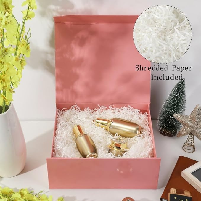 6 Pink Gift Boxes, 13x11x5.3 Inch, Magnetic Lids, Crinkle Paper, Perfect for Birthdays and Gift-Giving Occasions-NeatNest