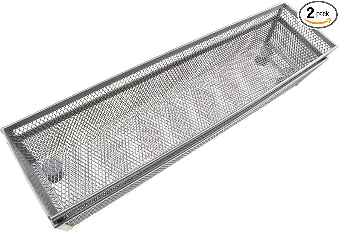 HAHIYO Stackable Mesh Tray Cup 12 x 3 x 2 inches Sturdy Container for Desk Drawer Organizer Collection for Home Office School kitchen Soft Foam Feet No Sharp Edges 2 Pack Silver-NeatNest