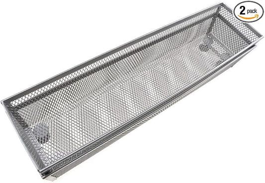 HAHIYO Stackable Mesh Tray Cup 12 x 3 x 2 inches Sturdy Container for Desk Drawer Organizer Collection for Home Office School kitchen Soft Foam Feet No Sharp Edges 2 Pack Silver-NeatNest