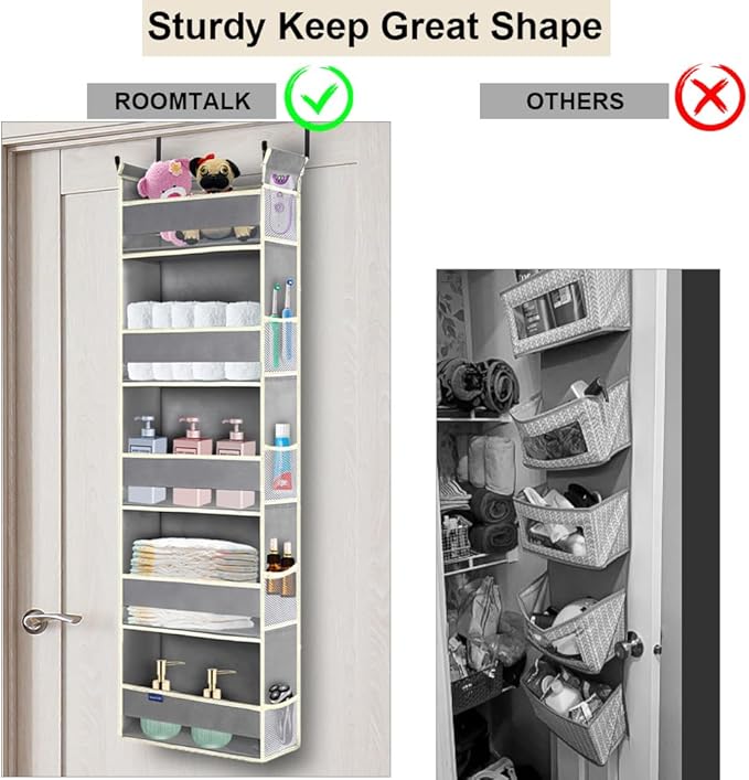 2 Pack Over The Door Hanging Organizer 5-Shelves and 10 Side Pockets, Over The Door Storage for Bathroom and Bedroom, Back of Door Organizers for Baby Products and Kid's Toys(13"x5"x44" Grey)
