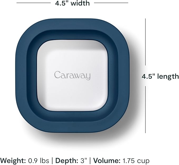 Caraway Mini Square Food Storage Container - 1.75 Cup Glass Storage Container for Food - Non-Toxic Ceramic-Coated Glass - Air Release Technology - Compact & Stackable Design - Navy-NeatNest