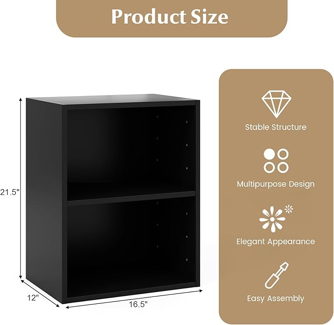 Giantex Bookshelf and Bookcase Set of 2, 2-Cube Storage Shelf W/Large-Capacity Open Storage Space for Living Room Bedroom Study Office Multi-Functional Furniture Display Cabinet, Black