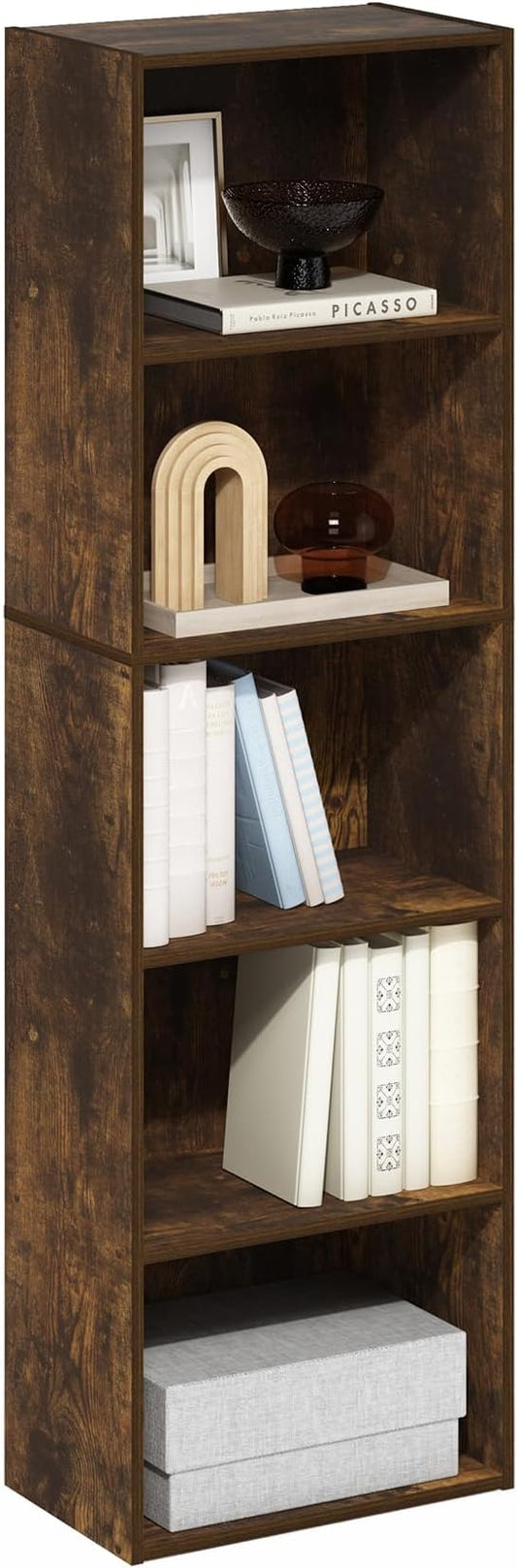 Furinno Luder 5-Tier Open Shelf Bookcase, Bookshelf, Amber Pine-NeatNest