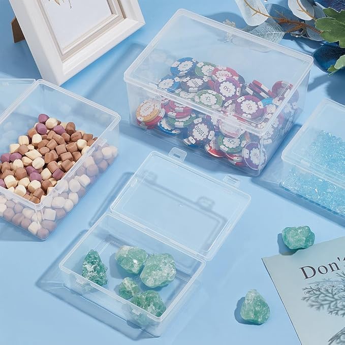 BENECREAT 4 Sizes Bead Storage Organizer Box, Rectangle Clear PP Plastic Box Containers, Dustproof Case with Hinged Lid for Cards, Beads and Craft Supplies-NeatNest