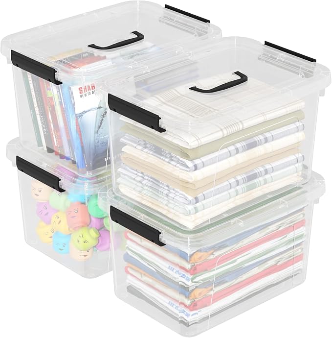 4-Pack 17.5 Quart Plastic Latch Storage Box, Storage Bin with Lids, Clear