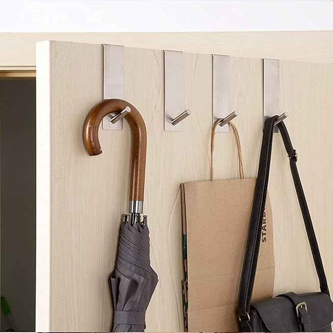 Over The Door Hooks,(4 Pack) Wide 1-3/8" Fit Thick Door, Door Hanger Heavy Duty Stainless Steel 304 Hold Up to 100Lbs, Single Door Hook for Kitchen, Bedroom(Silver)