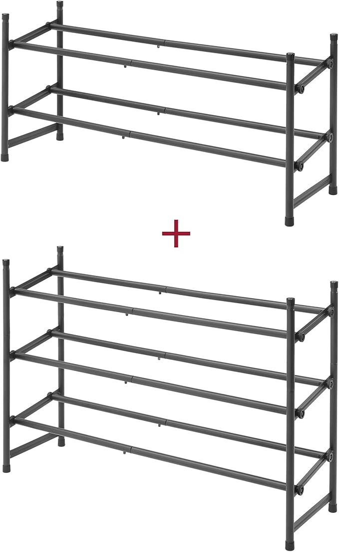 Tajsoon Expandable Shoe Rack for Closet 2 Tier, 28“-41“ Adjustable & Stackable Shoe Shelf Storage, Metal Shoe Rack Organizer for Front Door Entrance, Closet, Garage, Entryway, Black-NeatNest