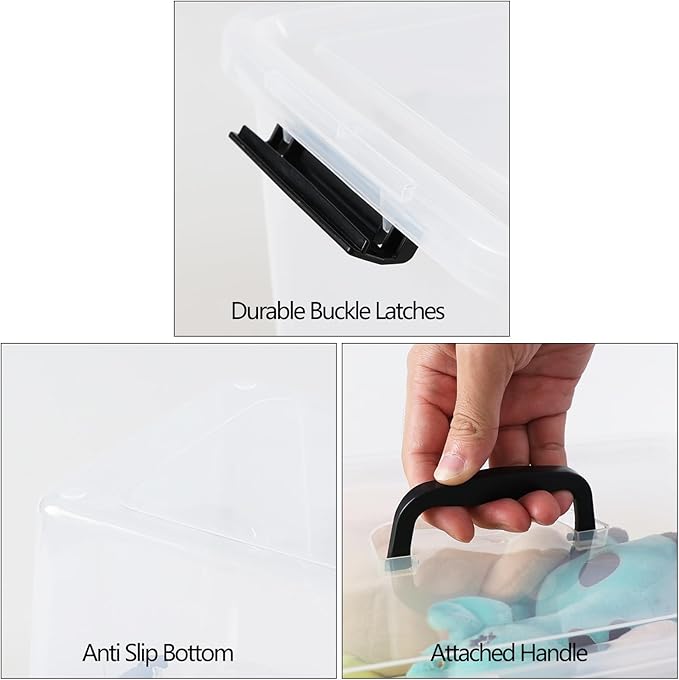17.5 L Plastic Storage Bin with Lids, Clear Latching Box, 4 Packs