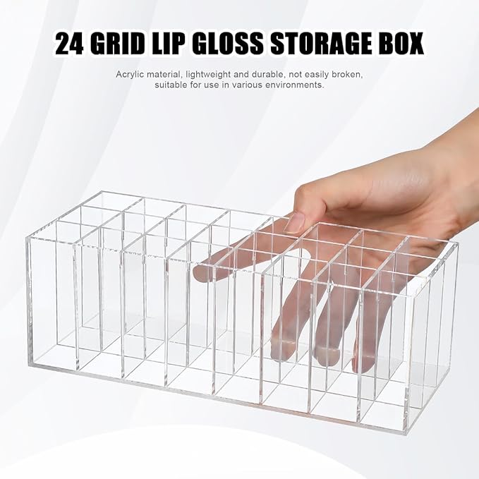 24-Slot Acrylic Lipstick Organizer - Transparent Makeup Storage Case for Lip Gloss Brushes and Cosmetics - Stylish Desktop Display Rack-NeatNest
