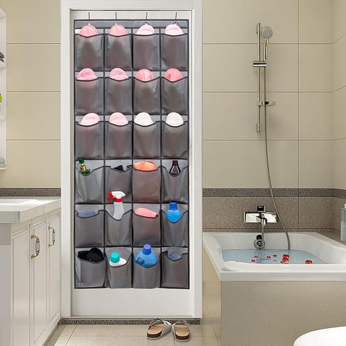 Over The Door Hanging Shoe Organizer Shoe Rack Hanger 24 Large Fabric Pockets Holder with 4 Sturdy Hooks (GREY)-NeatNest