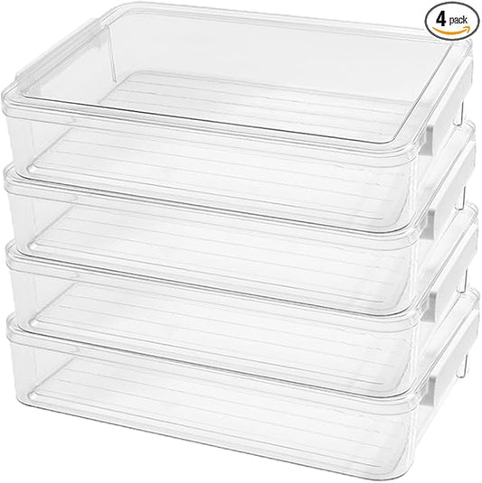 A4 Scrapbook Paper Storage, Photo Storage Box, Plastic File Box (4Pack, Large, White)