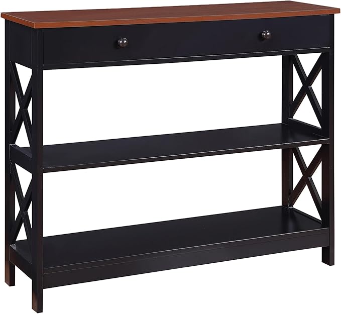 Convenience Concepts Oxford 1 Drawer Console Table with Shelves, Cherry/Black-NeatNest