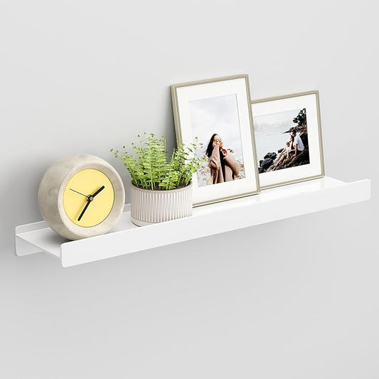 Floating Shelves for Wall, Wall Mounted Shelves with Lip for Storage, Metal Display Shelves for Home Decor, Kitchen/Living Room/Bedroom/Bathroom Shelf, White 20 inch 1 Pack-NeatNest