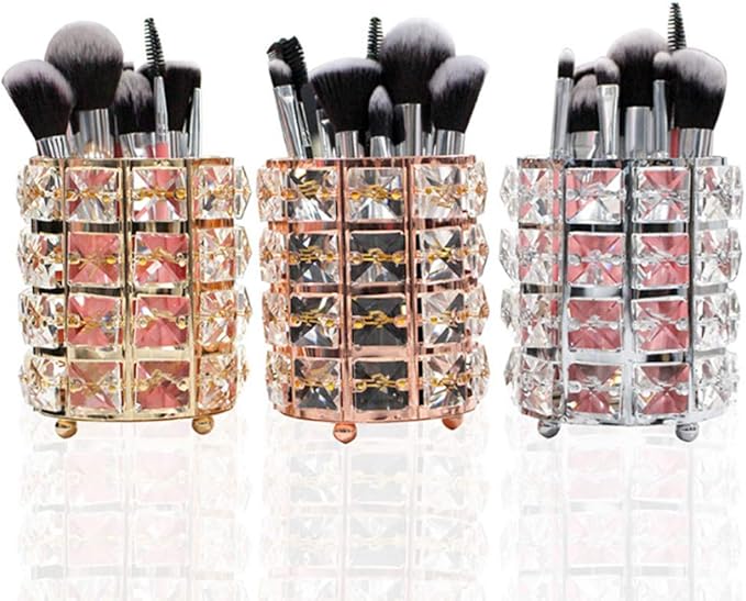 AKOAK 1 Pack Crystal Makeup Brush Holder Office Supplies Storage Rack Eyebrow Pencil/Lipstick/Pencil Makeup Container, Dressing Table, Bedroom, Office (Black)-NeatNest