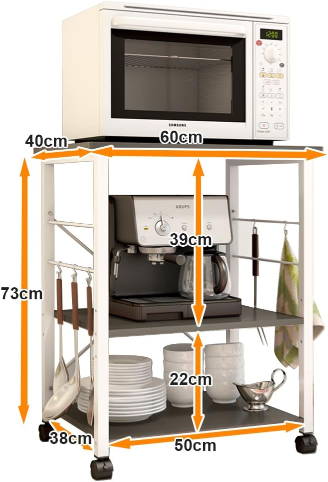 soges 3-Tier Kitchen Baker's Rack, Utility Microwave Oven Stand Cart with Storage Shelves, Small Coffee Cart Station on Wheels, Black W4-BK-N